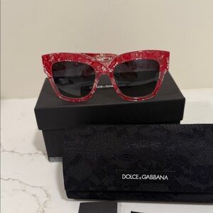 Dolce & Gabbana Red Lace Acetate Rectangle Shades DG4231F Sunglasses new
